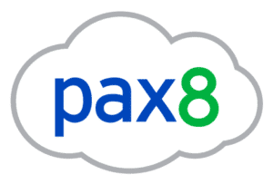 Logo of Pax8 featuring the text pax8 in blue and green, seamlessly integrated with a cloud-shaped outline, symbolizing their expertise in managed IT services.