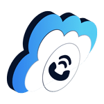 A blue and white cloud icon with a black phone symbol inside, perfect for the header of your home page to represent cloud-based communication or a cloud phone service.