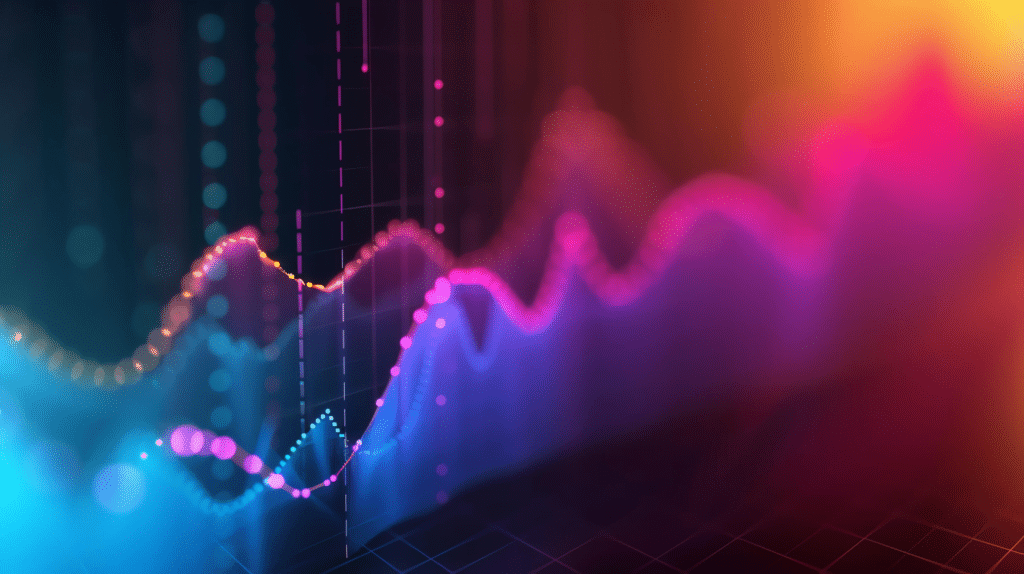 A colorful, abstract graph with multiple wavy lines in pink, blue, and orange hues on a dark background represents the MSP vs MSSP landscape. The illuminated lines intersect at various points, suggesting a dynamic, data-driven concept.