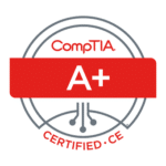 CompTIA A+ Certified CE logo with a red banner and a circuit design underneath.