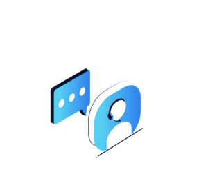 An isometric illustration showcases a customer support representative from a Chicagoland IT provider, equipped with a headset and positioned beside a speech bubble with three dots, symbolizing seamless communication. The design features shades of blue and white, reflecting professionalism in managed IT services.