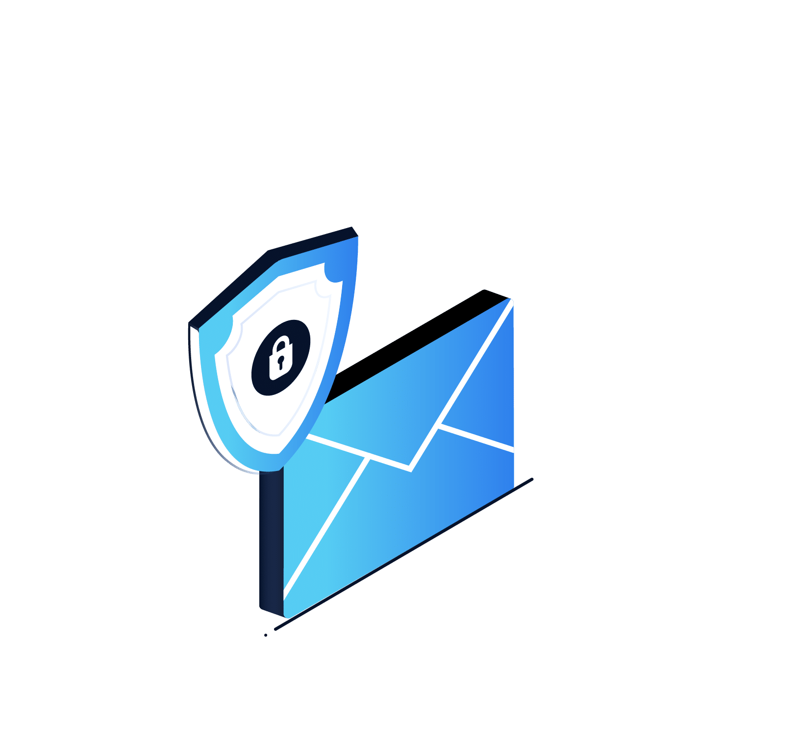 A blue envelope next to a shield with a lock symbol, representing secure or protected email communication.