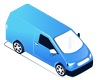 Isometric illustration of a blue delivery van with tinted windows, viewed from above at an angle, on a light background—perfect for apps where users manage mega menu deliveries and logistics.