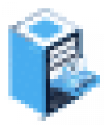 A blue and white filing cabinet with three drawers, one of which is open and contains files—ideal for those who need to manage mega menu options and keep documents organized.