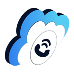 A blue and white cloud icon with a black phone symbol inside, perfect for the header of your home page to represent cloud-based communication or a cloud phone service.