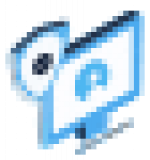 An icon of a computer monitor displaying a user profile symbol, with a CD or DVD positioned to the left side, representing tools to manage mega menu settings.