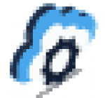 A blue cloud outline with a black gear inside it, perfect for a home page header, symbolizing cloud computing or cloud-based technology services.