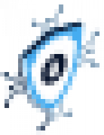 A stylized blue and white eye with radiating lines and small circles, resembling a cartoon or abstract evil eye charm for protection—perfect as an icon to manage mega menu features on your site.