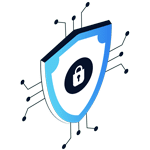 An illustration for a Home Page Header shows a blue and white shield with a padlock at its center, surrounded by circuit-like lines, representing cybersecurity or digital protection.